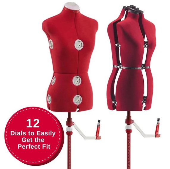 Our dress form offers 12 adjustable dial wheels, and adjustable back waist width.