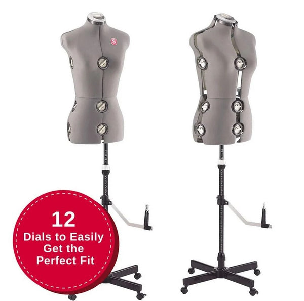 The dress form's 12 dials allow you to find the perfect fit in seconds. 