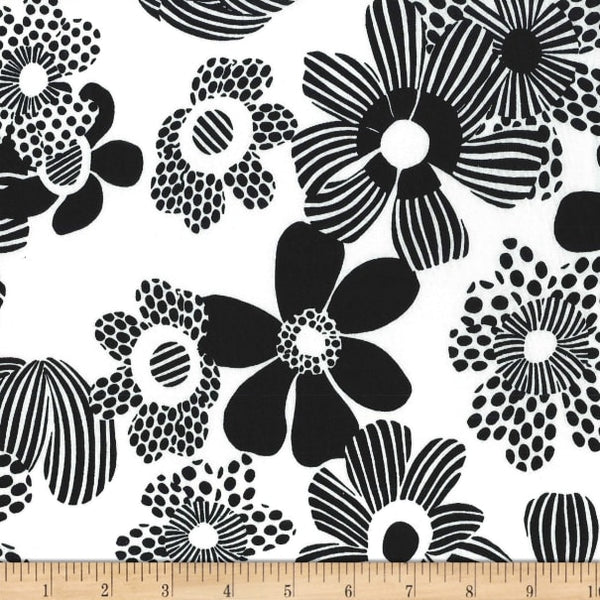 Groovy Flowers Fabric, Black and White